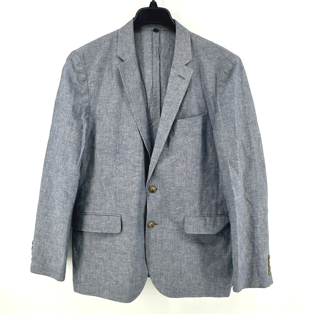 J.Crew Ludlow Blazer Mens 40R Blue Gray Slim Fit Somelos Cotton Linen Chambray